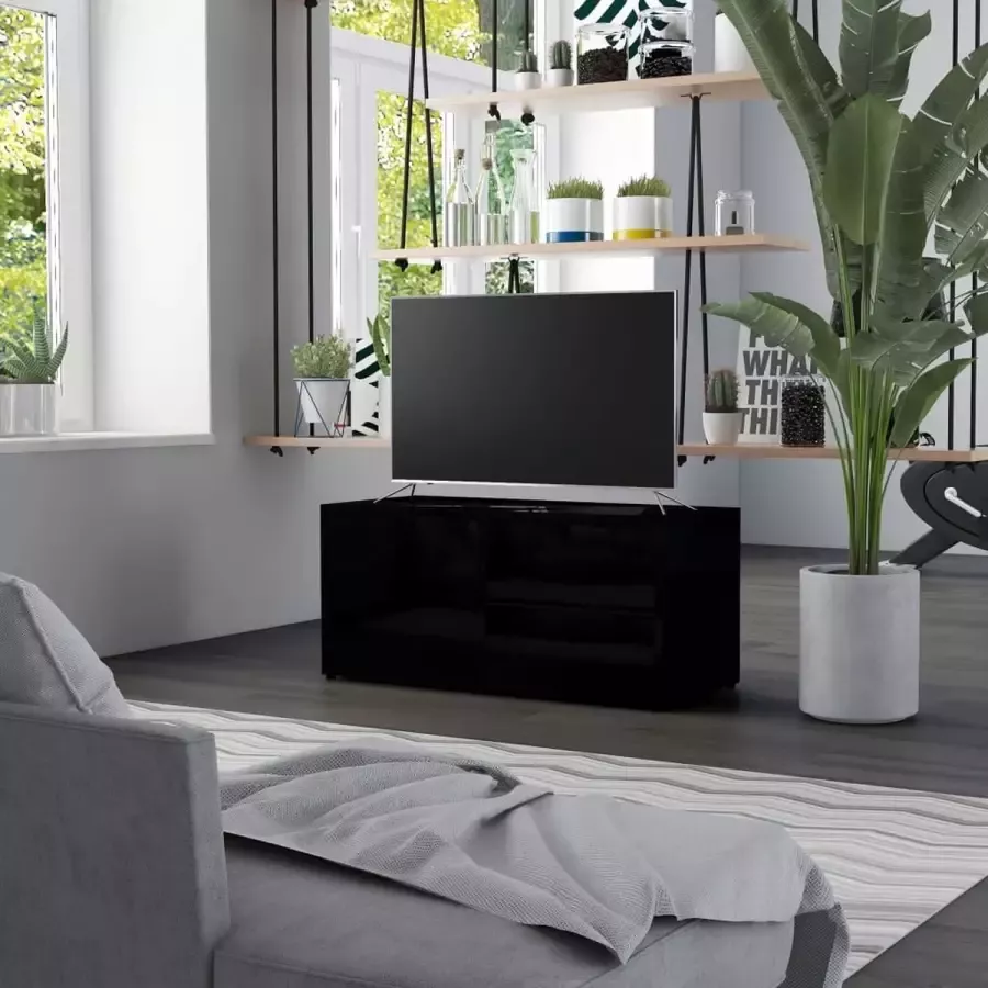 Decoways Tv-meubel 80x34x36 cm spaanplaat hoogglans zwart