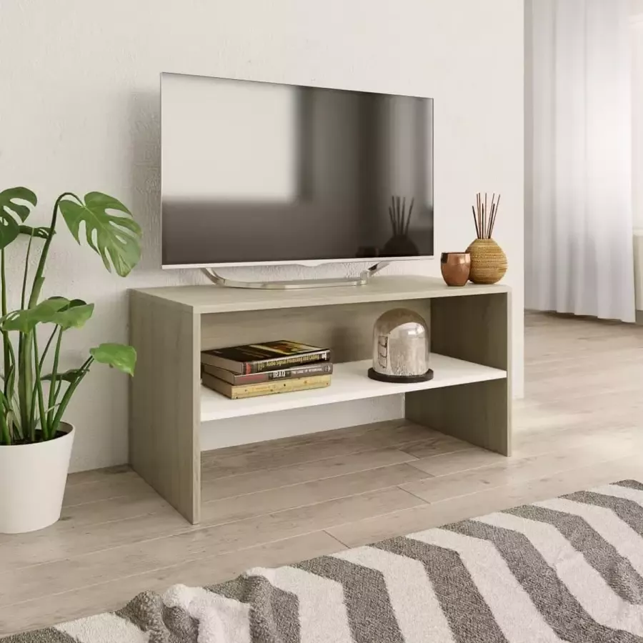 Decoways Tv-meubel 80x40x40 cm spaanplaat wit en sonoma eikenkleurig