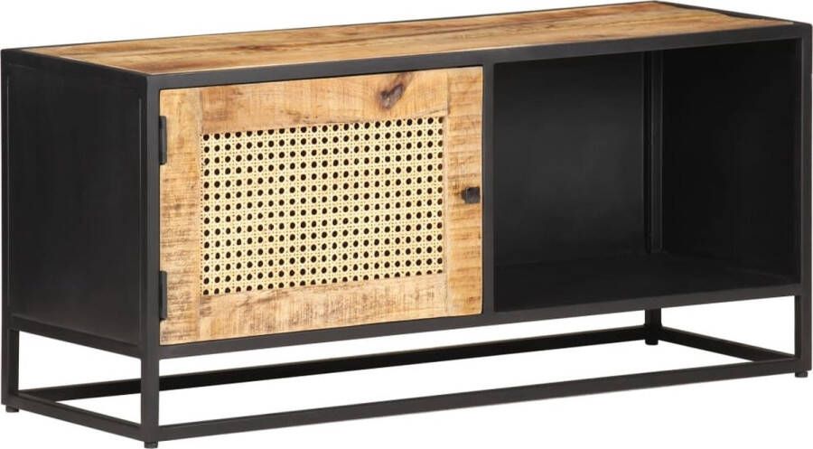 Decoways Tv-meubel 90x30x40 cm ruw mangohout en natuurlijk riet