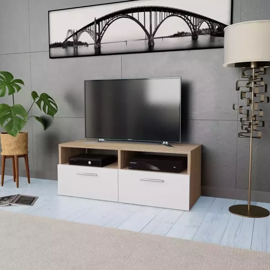 Decoways Tv-meubel 95x35x36 cm spaanplaat eikenkleurig en wit