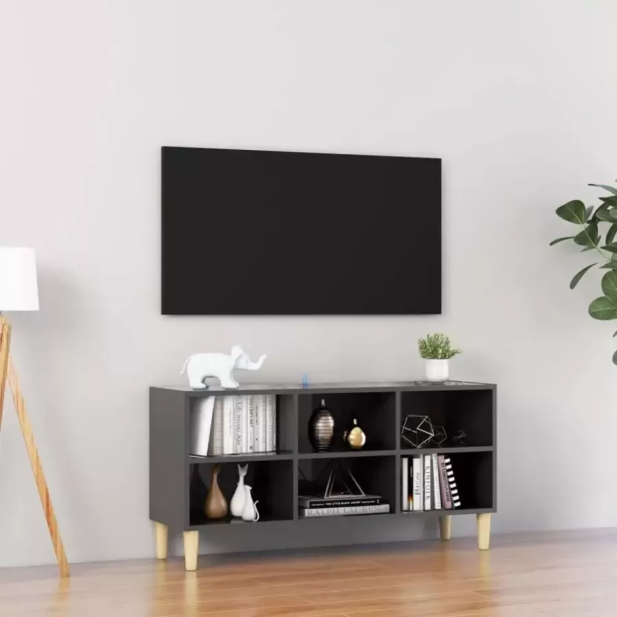 Decoways Tv-meubel met houten poten 103 5x30x50 cm hoogglans grijs