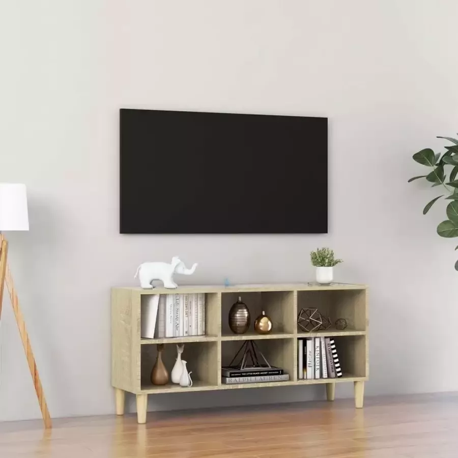 Decoways Tv-meubel met houten poten 103 5x30x50 cm sonoma eikenkleurig