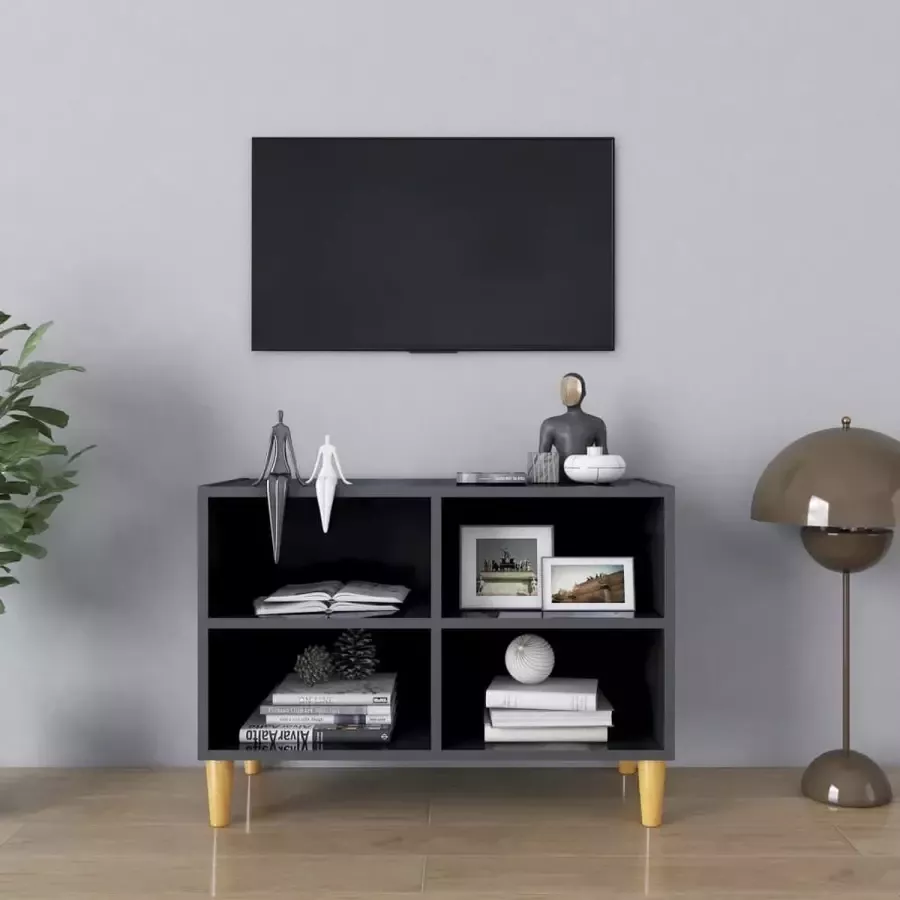 Decoways Tv-meubel met houten poten 69 5x30x50 cm hoogglans grijs