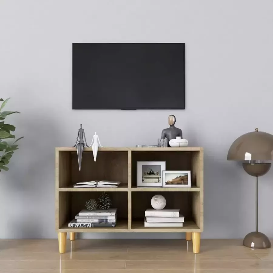 Decoways Tv-meubel met houten poten 69 5x30x50 cm sonoma eikenkleurig