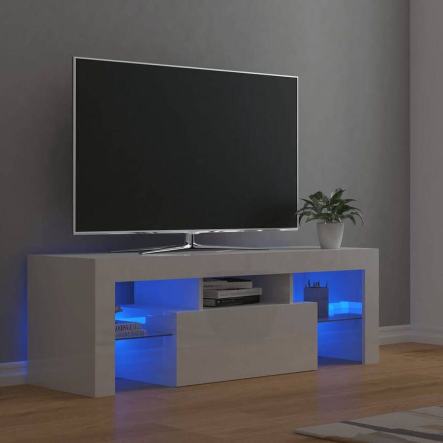 Decoways Tv-meubel met LED-verlichting 120x35x40 cm hoogglans wit - Foto 1