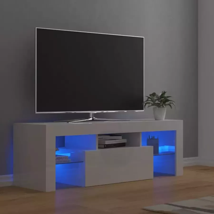 Decoways Tv-meubel met LED-verlichting 120x35x40 cm hoogglans wit
