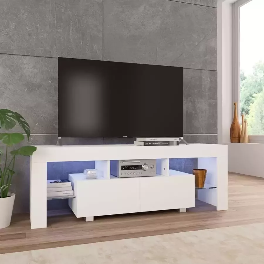 Decoways Tv-meubel met LED-verlichting 130x35x45 cm hoogglans wit