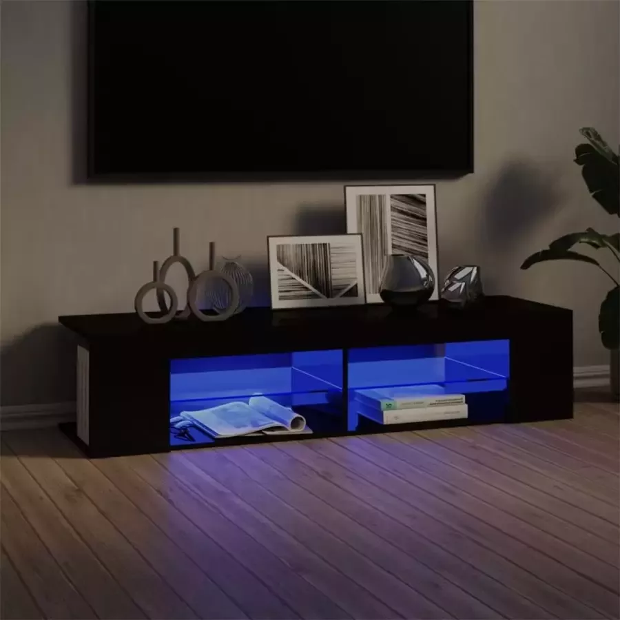 Decoways Tv-meubel met LED-verlichting 135x39x30 cm hoogglans zwart