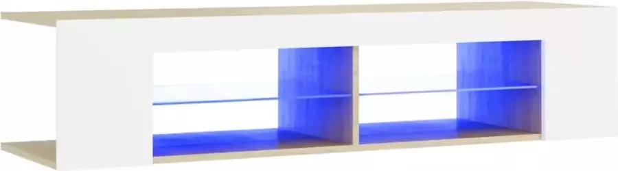 Decoways Tv-meubel met LED-verlichting 135x39x30cm wit sonoma eikenkleur