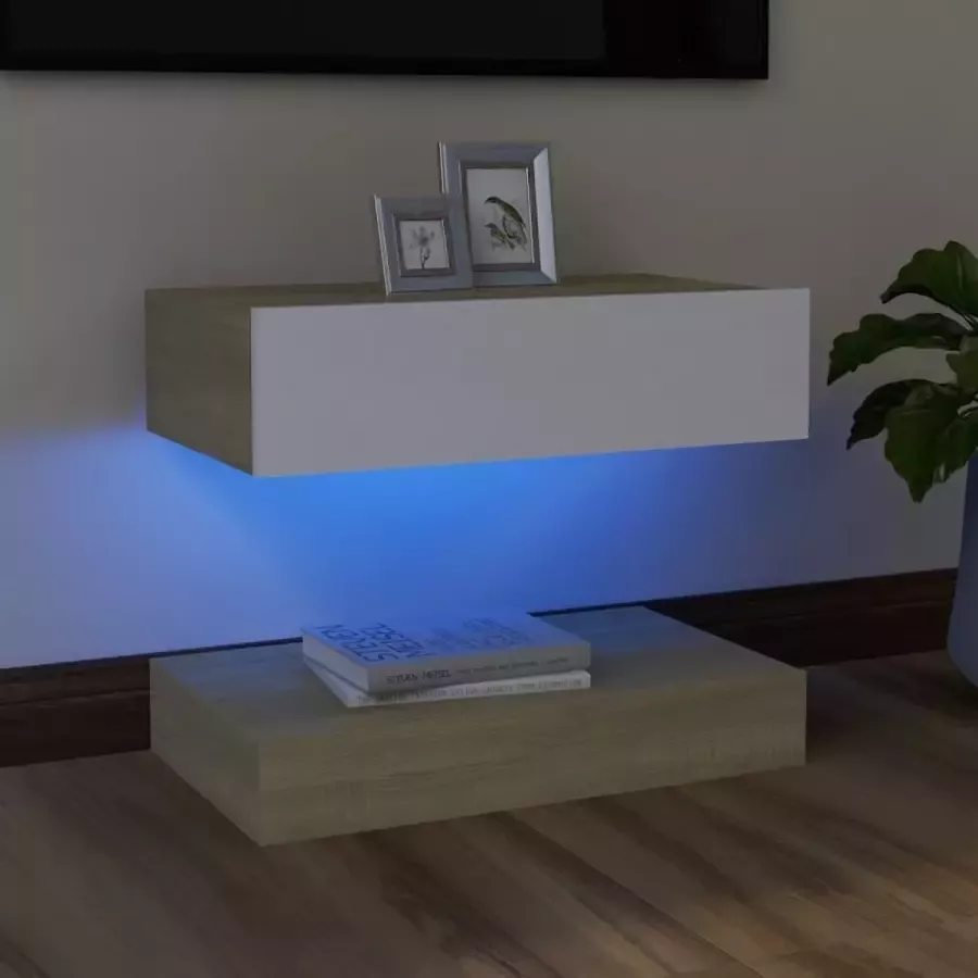 Decoways Tv-meubel met LED-verlichting 60x35 cm wit sonoma eikenkleurig