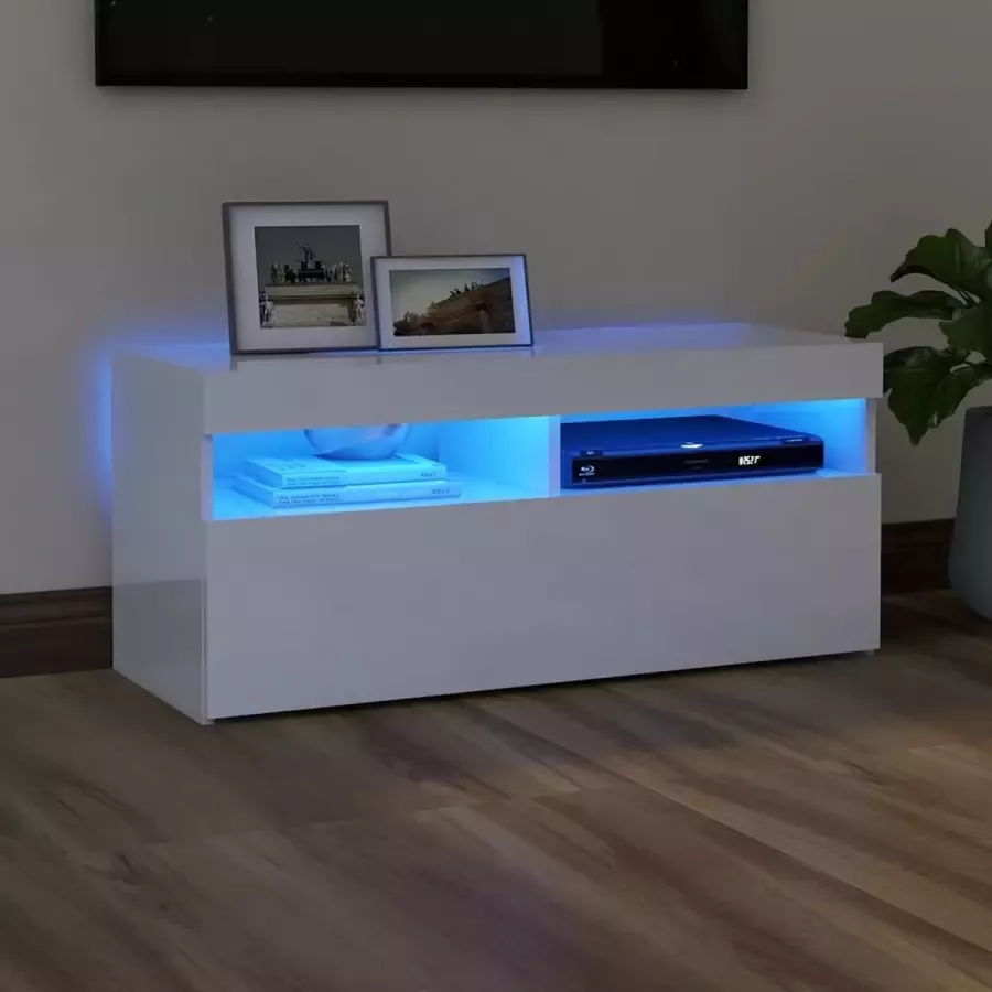 Decoways Tv-meubel met LED-verlichting 90x35x40 cm hoogglans wit