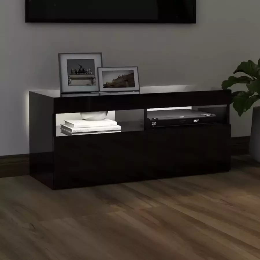 Decoways Tv-meubel met LED-verlichting 90x35x40 cm hoogglans zwart