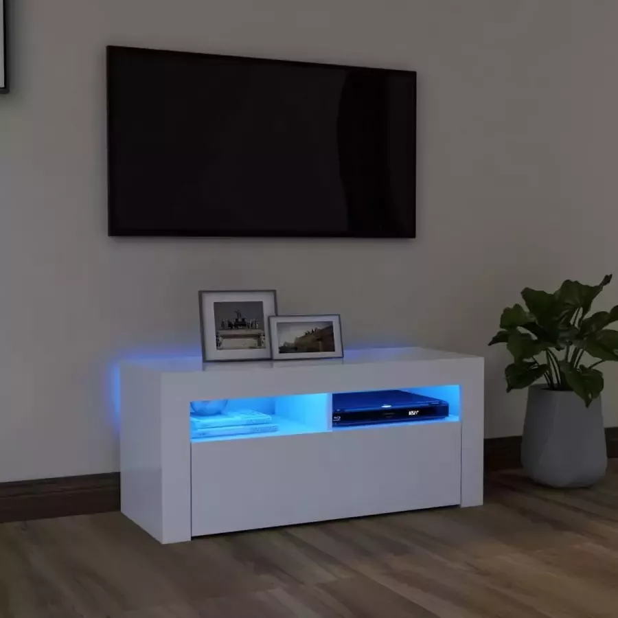 Decoways Tv-meubel met LED-verlichting 90x35x40 cm wit
