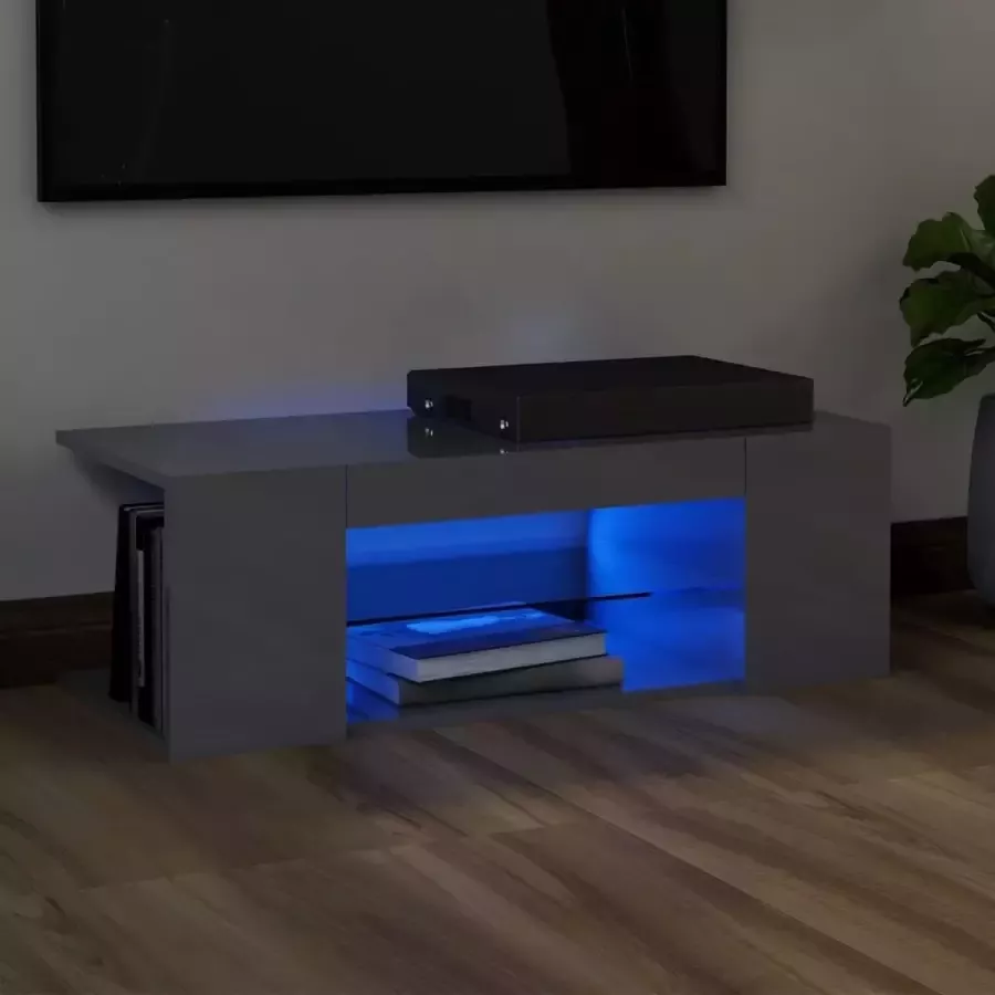 Decoways Tv-meubel met LED-verlichting 90x39x30 cm hoogglans grijs
