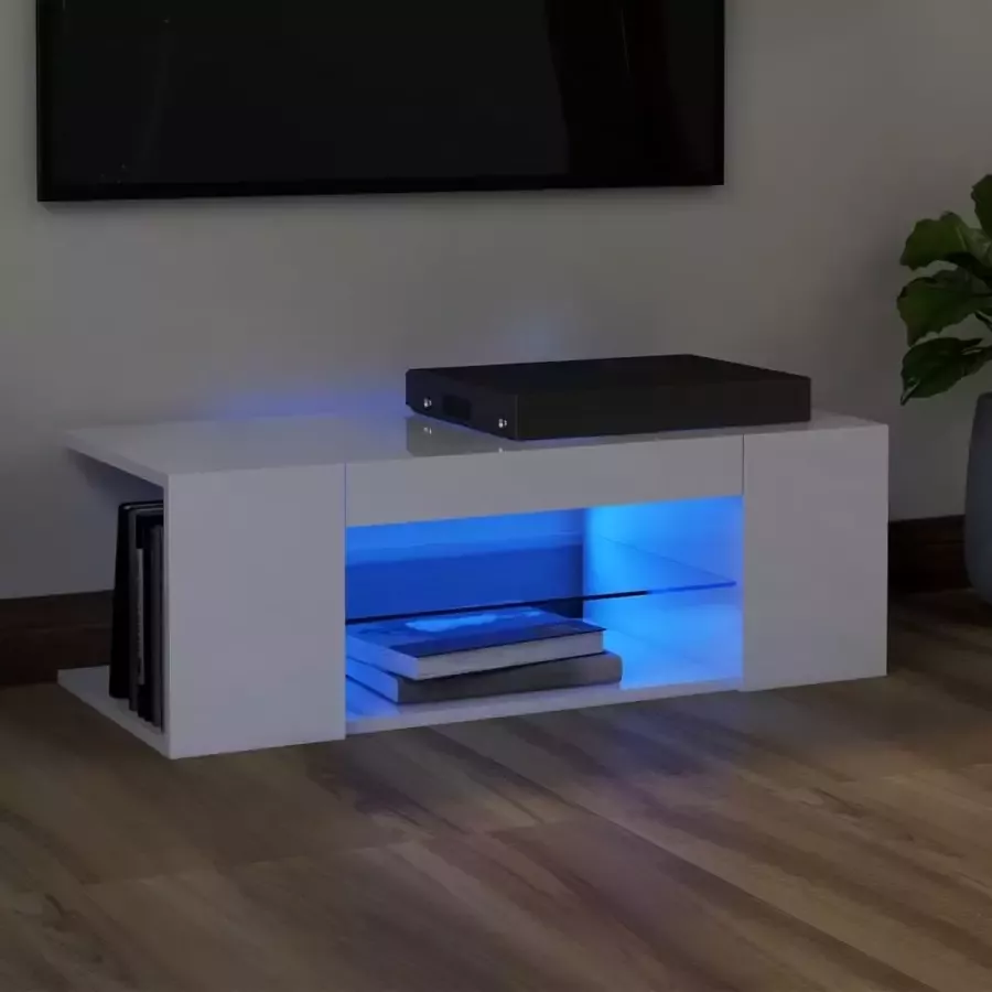 Decoways Tv-meubel met LED-verlichting 90x39x30 cm hoogglans wit