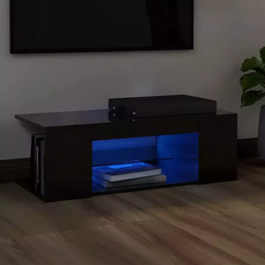 Decoways Tv-meubel met LED-verlichting 90x39x30 cm hoogglans zwart