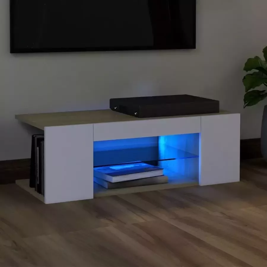 Decoways Tv-meubel met LED-verlichting 90x39x30 cm wit sonoma eikenkleur