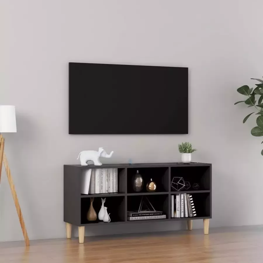 Decoways Tv-meubel met massief houten poten 103 5x30x50 cm grijs