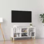 Decoways Tv-meubel met massief houten poten 103 5x30x50 cm hoogglans wit - Thumbnail 1