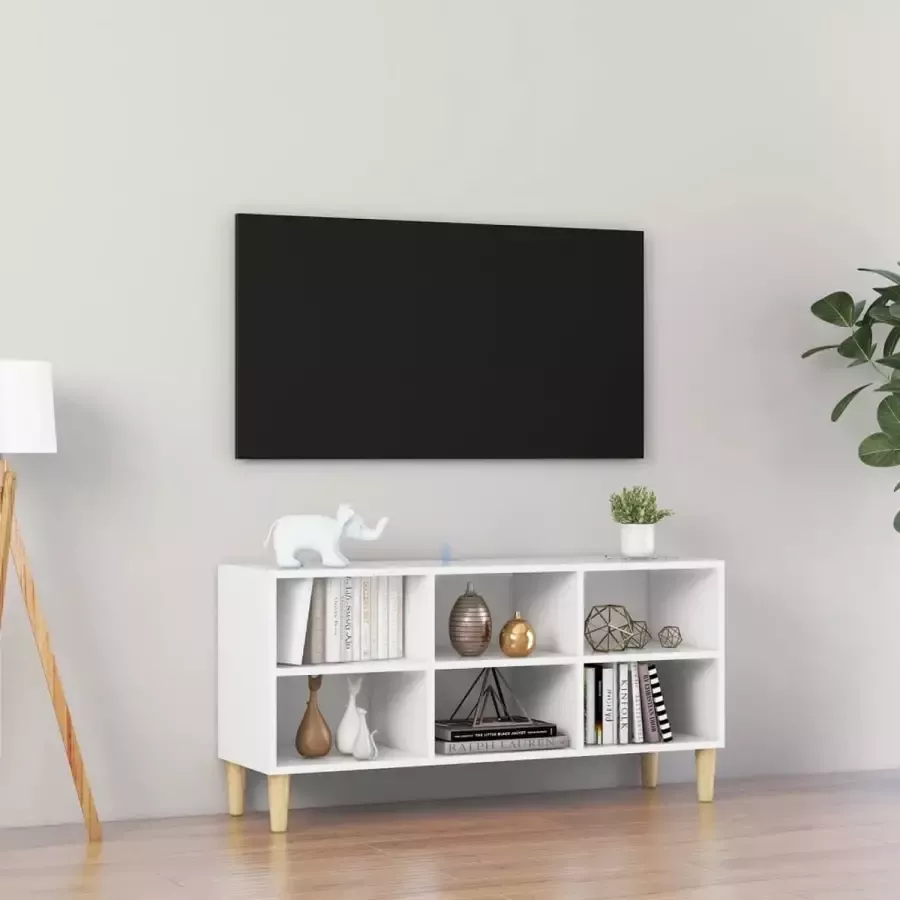 Decoways Tv-meubel met massief houten poten 103 5x30x50 cm wit