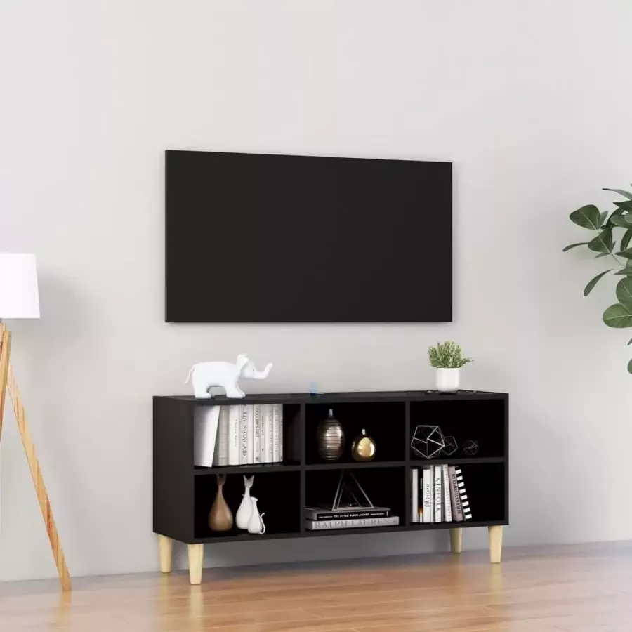 Decoways Tv-meubel met massief houten poten 103 5x30x50 cm zwart
