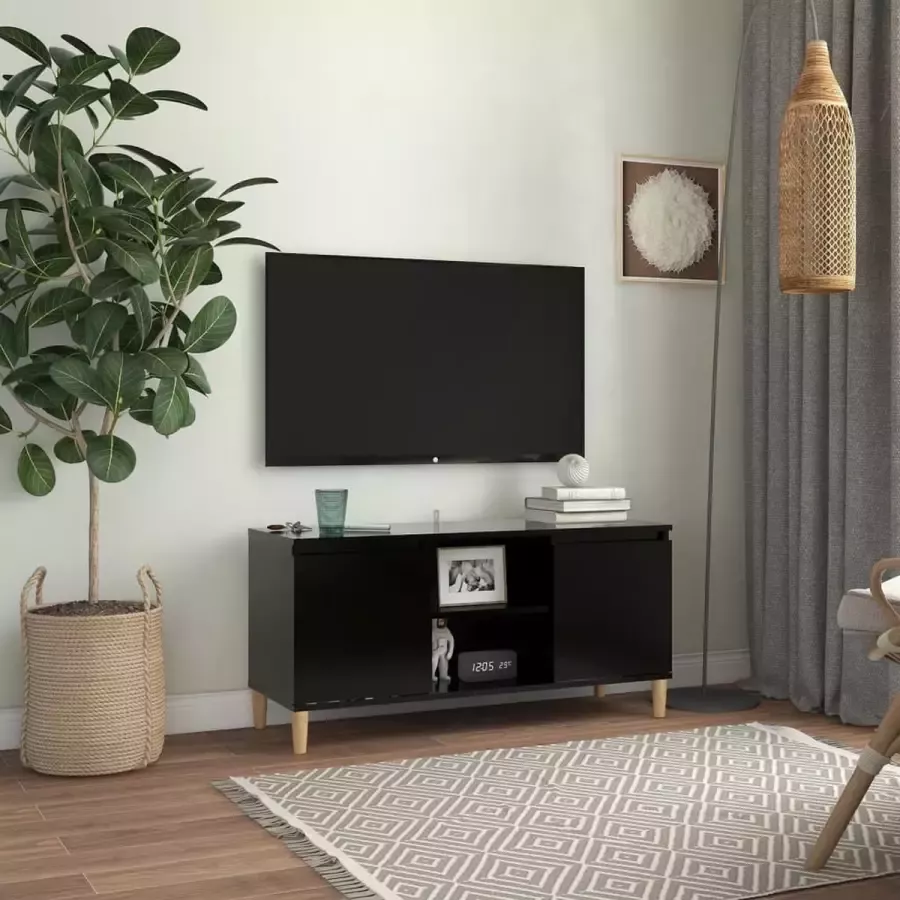 Decoways Tv-meubel met massief houten poten 103 5x35x50 cm zwart