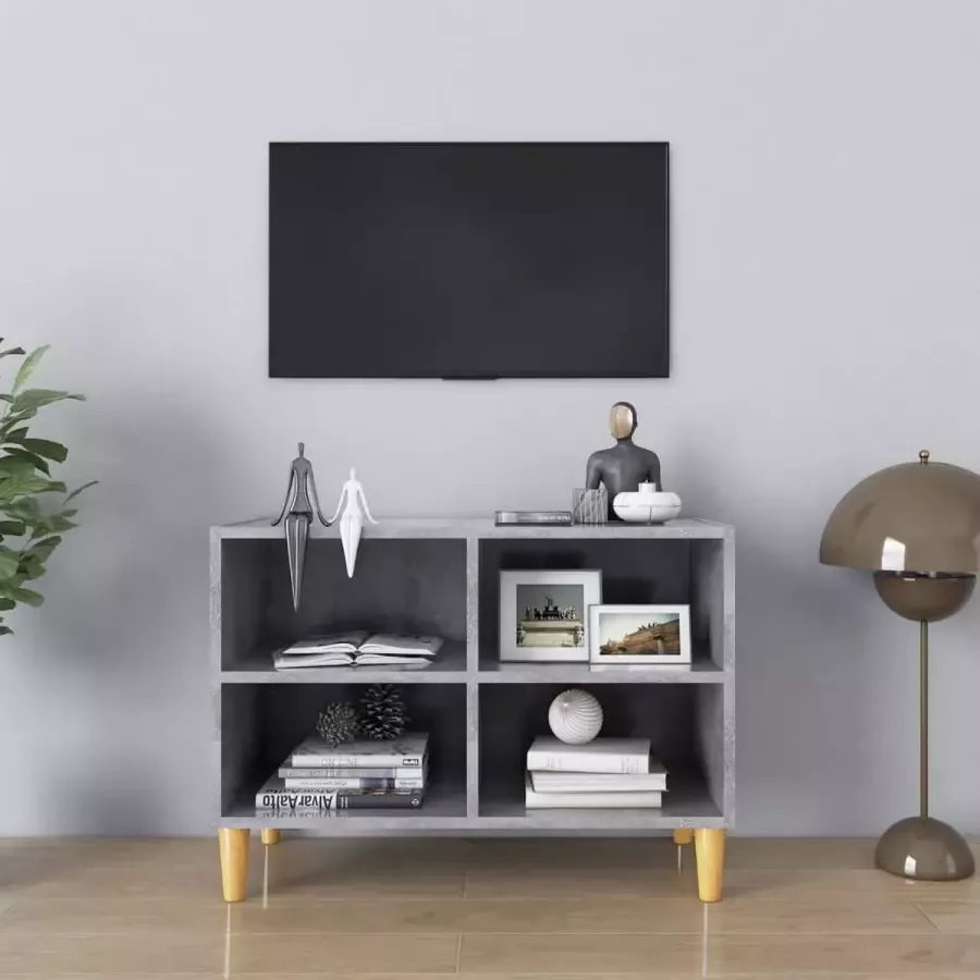 Decoways Tv-meubel met massief houten poten 69 5x30x50 cm betongrijs