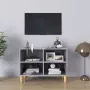 Decoways Tv-meubel met massief houten poten 69 5x30x50 cm betongrijs - Thumbnail 1