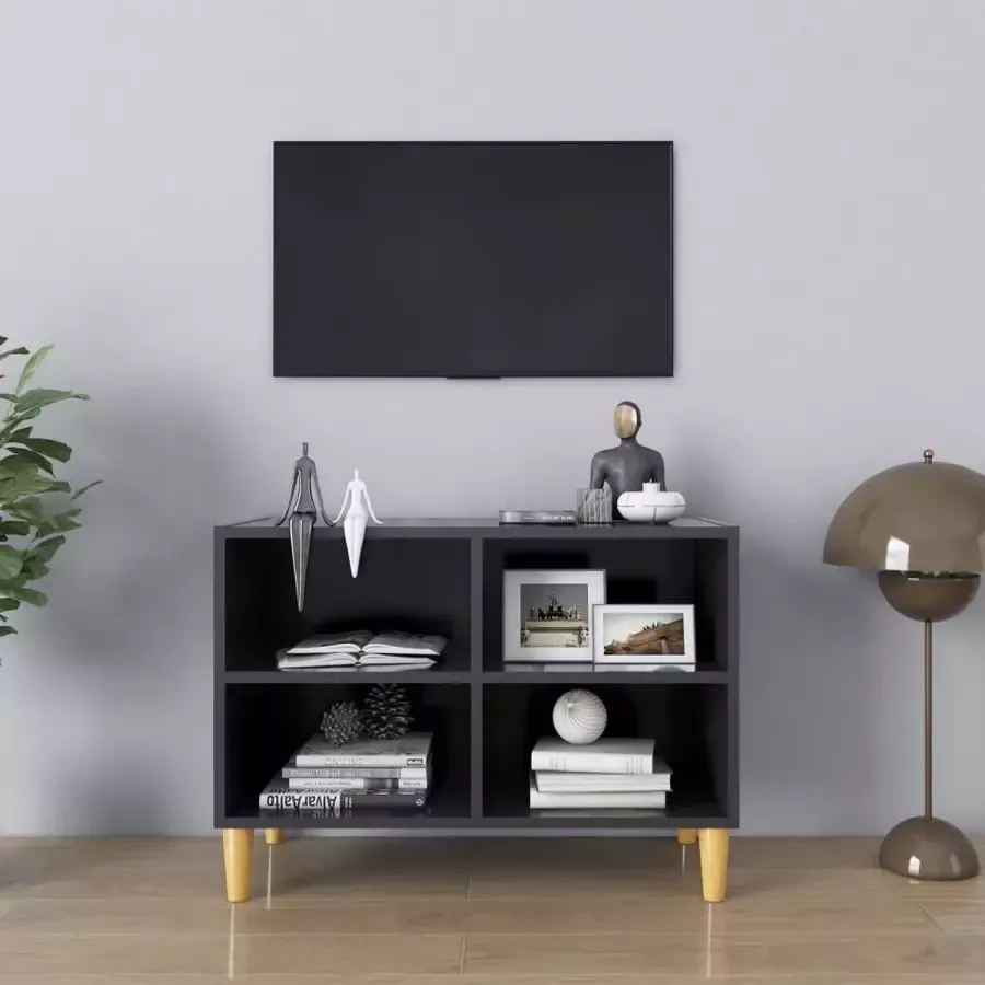 Decoways Tv-meubel met massief houten poten 69 5x30x50 cm grijs