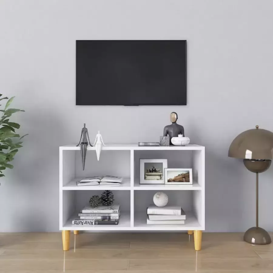 Decoways Tv-meubel met massief houten poten 69 5x30x50 cm wit