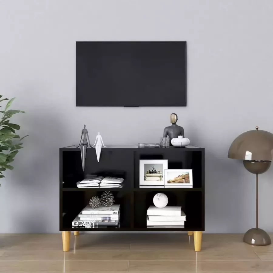 Decoways Tv-meubel met massief houten poten 69 5x30x50 cm zwart