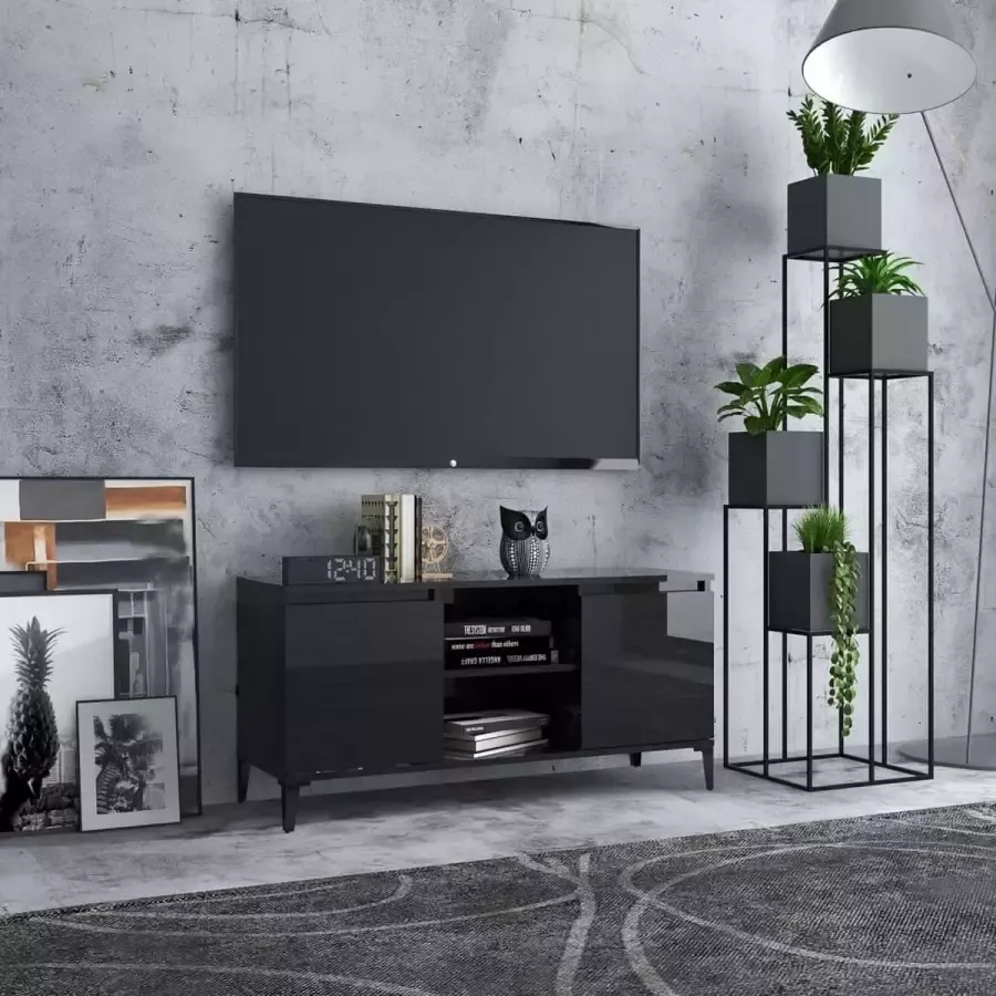 Decoways Tv-meubel met metalen poten 103 5x35x50 cm hoogglans zwart