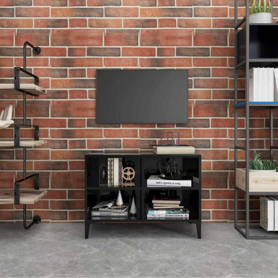 Decoways Tv-meubel met metalen poten 69 5x30x50 cm hoogglans zwart