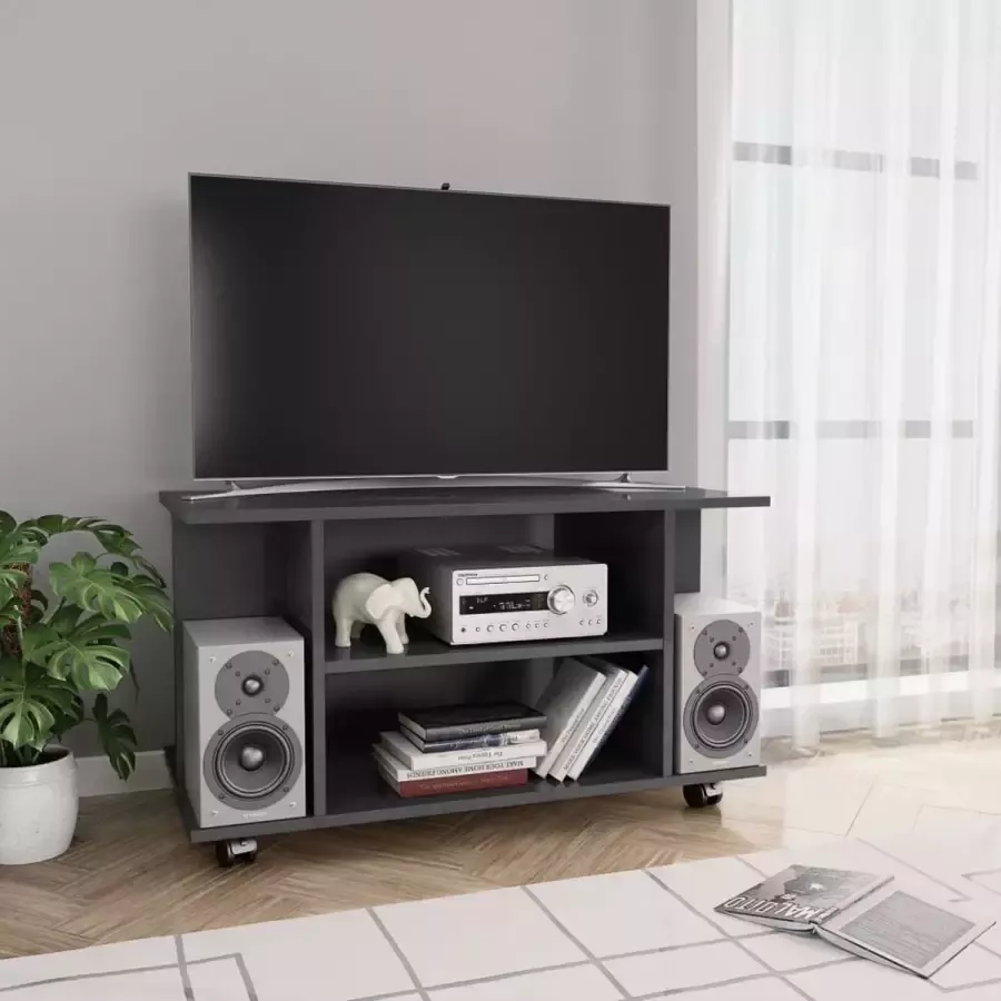 Decoways Tv-meubel met wieltjes 80x40x40 cm spaanplaat hoogglans grijs