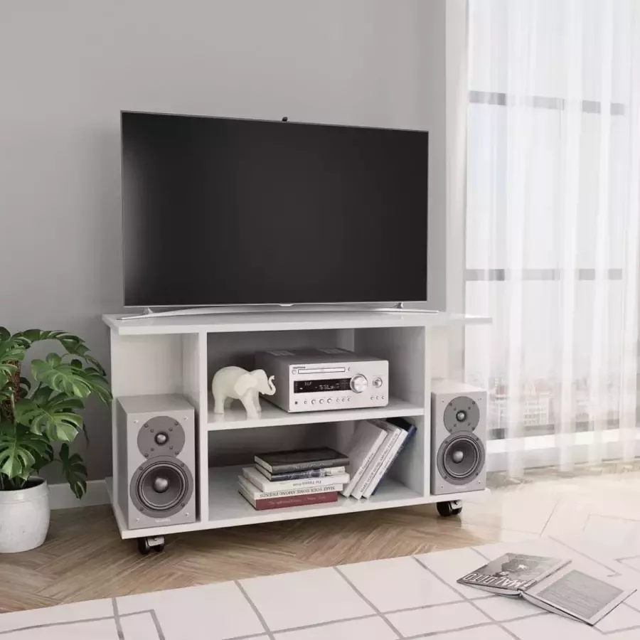 Decoways Tv-meubel met wieltjes 80x40x40 cm spaanplaat hoogglans wit