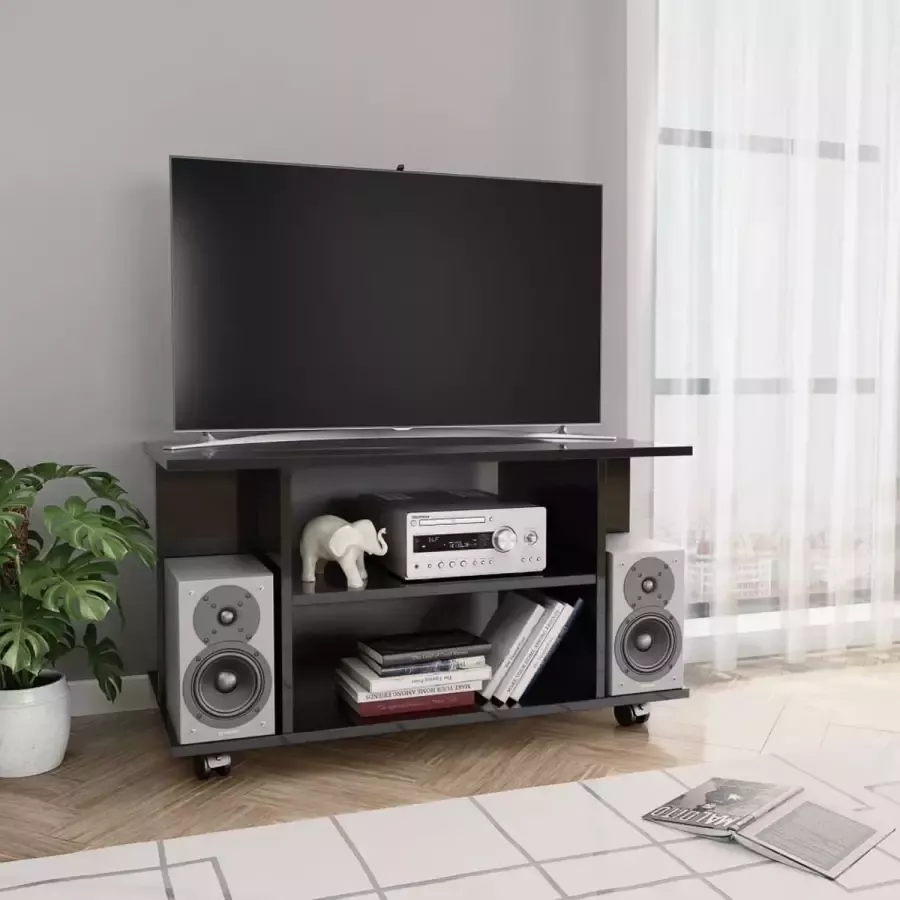 Decoways Tv-meubel met wieltjes 80x40x40 cm spaanplaat hoogglans zwart