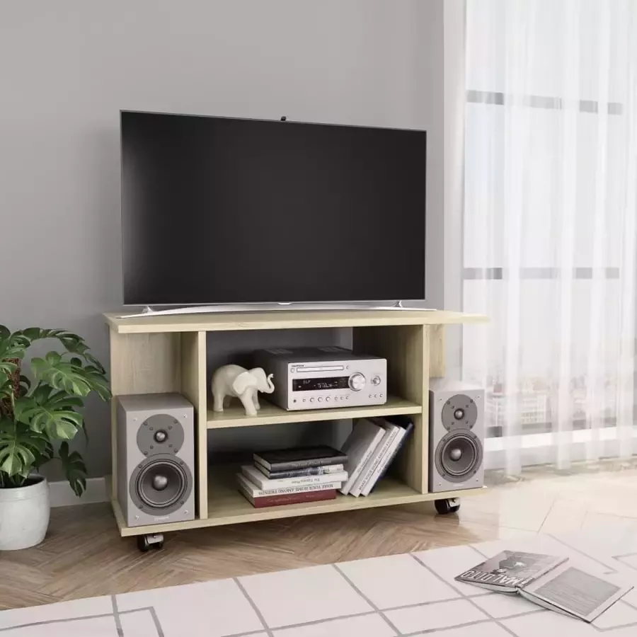 Decoways Tv-meubel met wieltjes 80x40x40 cm spaanplaat sonoma eikenkleur