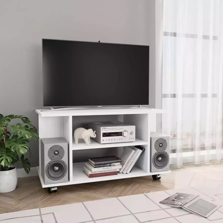 Decoways Tv-meubel met wieltjes 80x40x40 cm spaanplaat wit