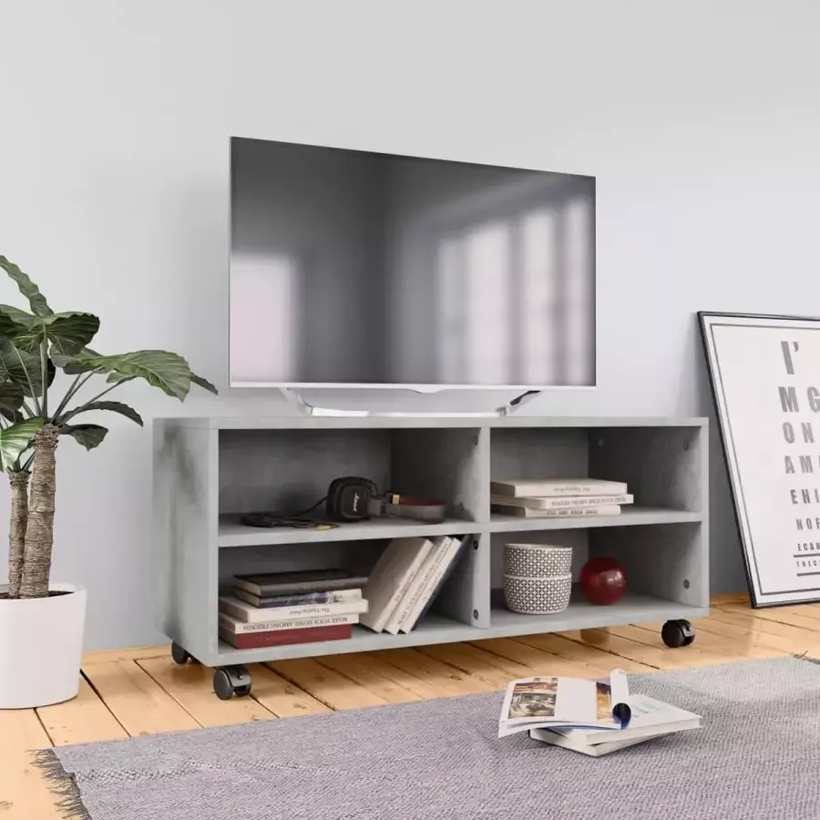 Decoways Tv-meubel met wieltjes 90x35x35 cm spaanplaat betongrijs