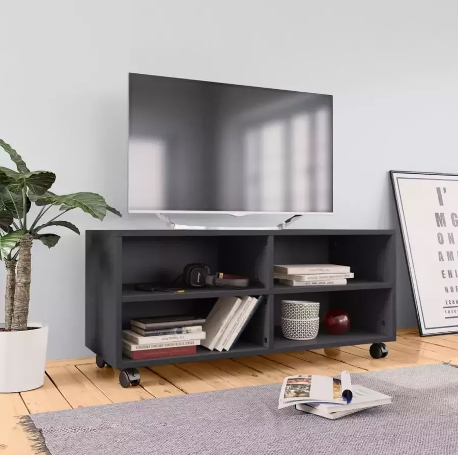 Decoways Tv-meubel met wieltjes 90x35x35 cm spaanplaat grijs