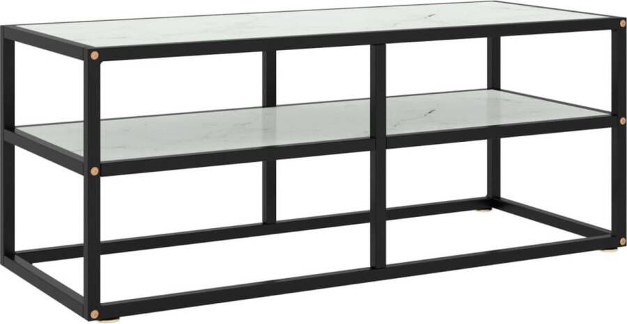 Decoways Tv-meubel met wit marmerglas 100x40x40 cm zwart