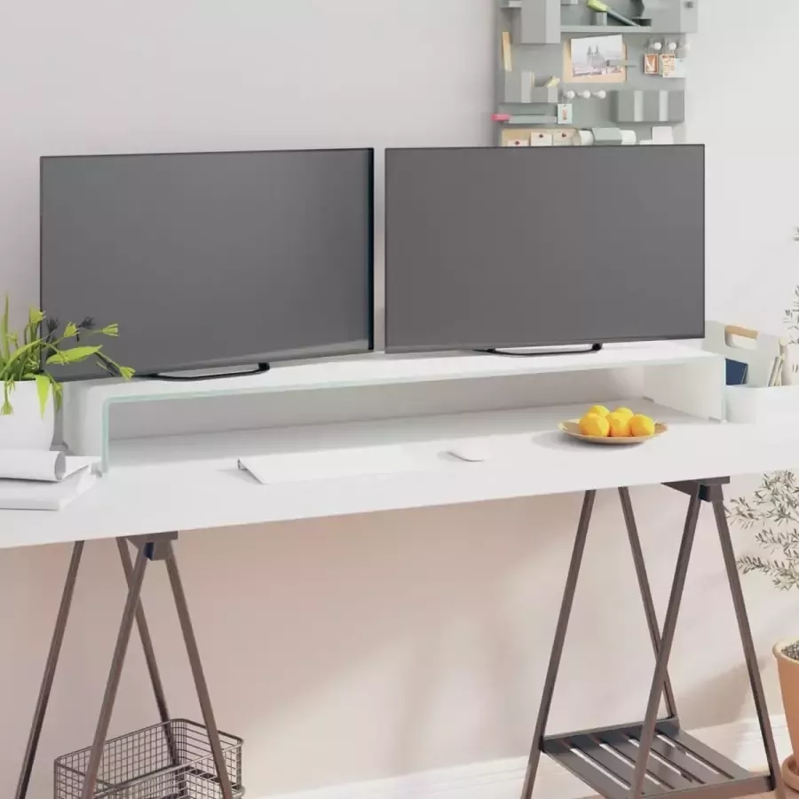 Decoways TV-meubel monitorverhoger wit 120x30x13cm glas