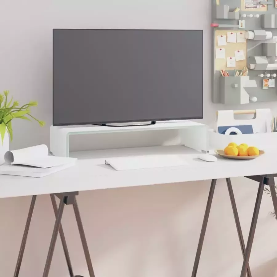 Decoways TV-meubel monitorverhoger wit 60x25x11 cm glas