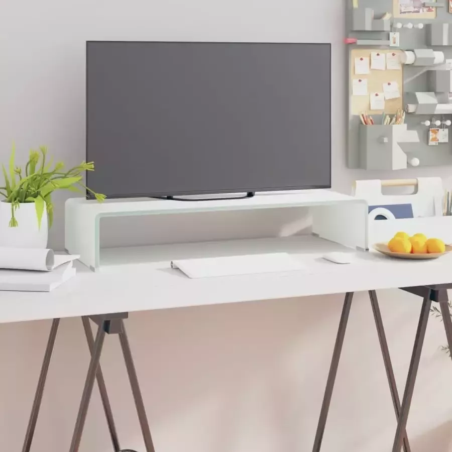 Decoways Tv-meubel monitorverhoger wit 70x30x13 cm glas