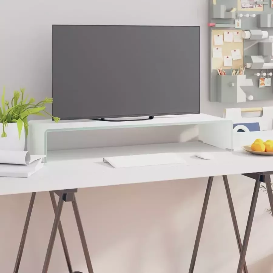 Decoways Tv-meubel monitorverhoger wit 80x30x13 cm glas