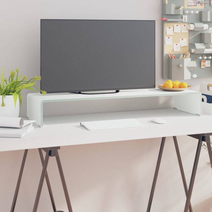 Decoways Tv-meubel monitorverhoger wit 90x30x13 cm glas