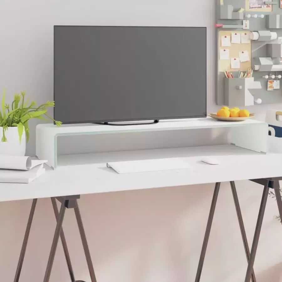 Decoways Tv-meubel monitorverhoger wit 90x30x13 cm glas