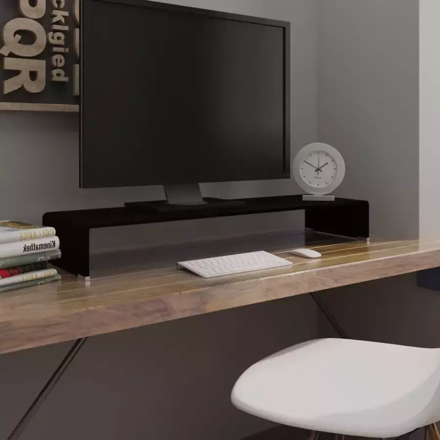 Decoways TV-meubel monitorverhoger zwart 100x30x13 cm glas