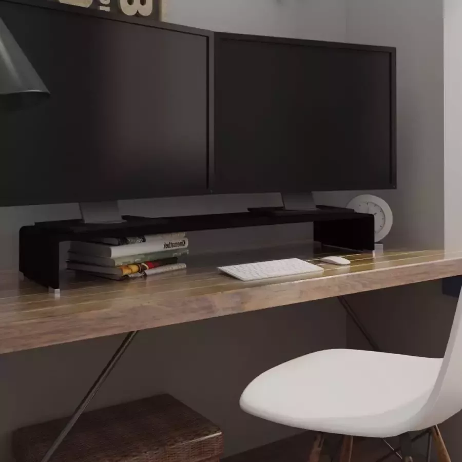 Decoways TV-meubel monitorverhoger zwart 110x30x13 cm glas