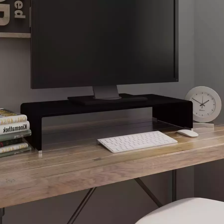 Decoways Tv-meubel monitorverhoger zwart 70x30x13 cm glas